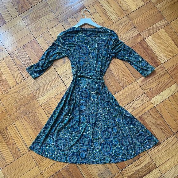 Wrap Dress Modern Psychedelic London Times Rayon / Size 10 - Picture 2 of 4